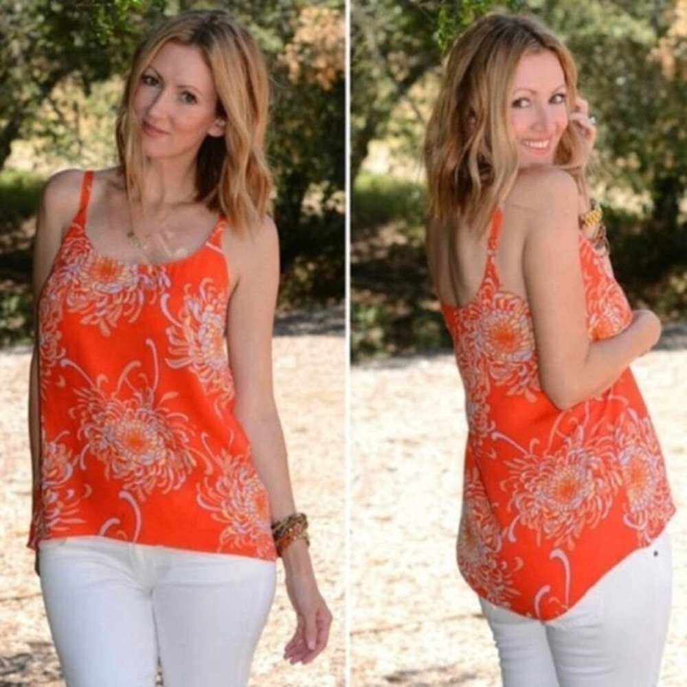 Cabi Camisole Size XS Lovely Day Mum Sleeveless Tank Top Floral Print Orange
